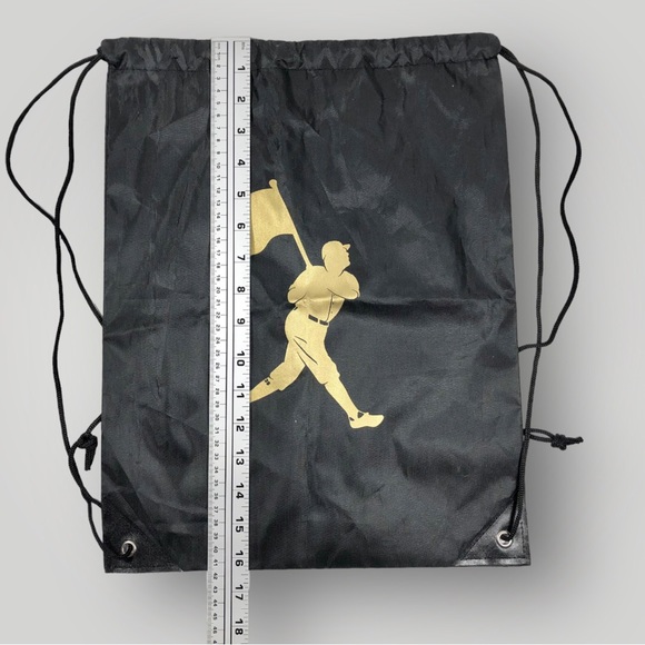 Baseballism Gold Babe Ruth Logo Black Drawstring Bag - Picture 4 of 5